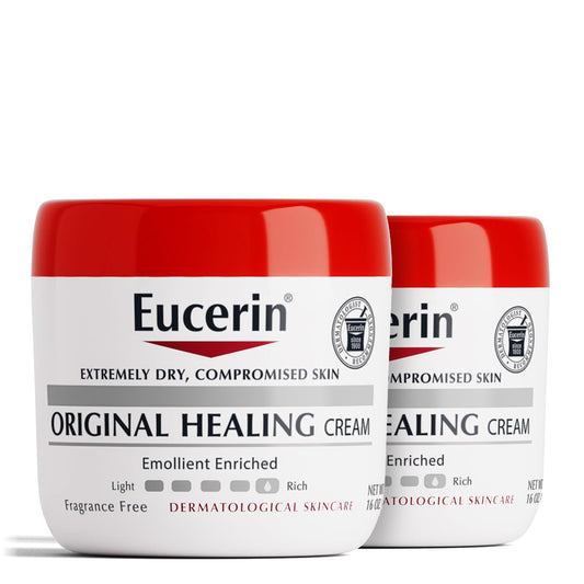 Eucerin Original Healing Cream, Unscented Body Cream for Extremely Dry, Sensitive and Compromised Skin, Emollient Enriched Body Moisturizer, 16 Oz Jar, Pack of 2